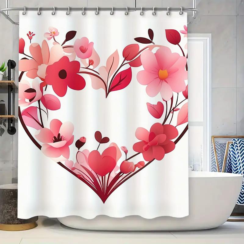 Floral Heart Shower Curtain - Romantic Bathroom Decor