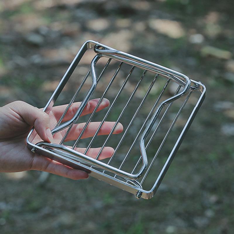 Folding Campfire Grill Stainless Steel Striped Barbecue Grill Holder Portable Stove Stand Bracket for Outdoor Camping