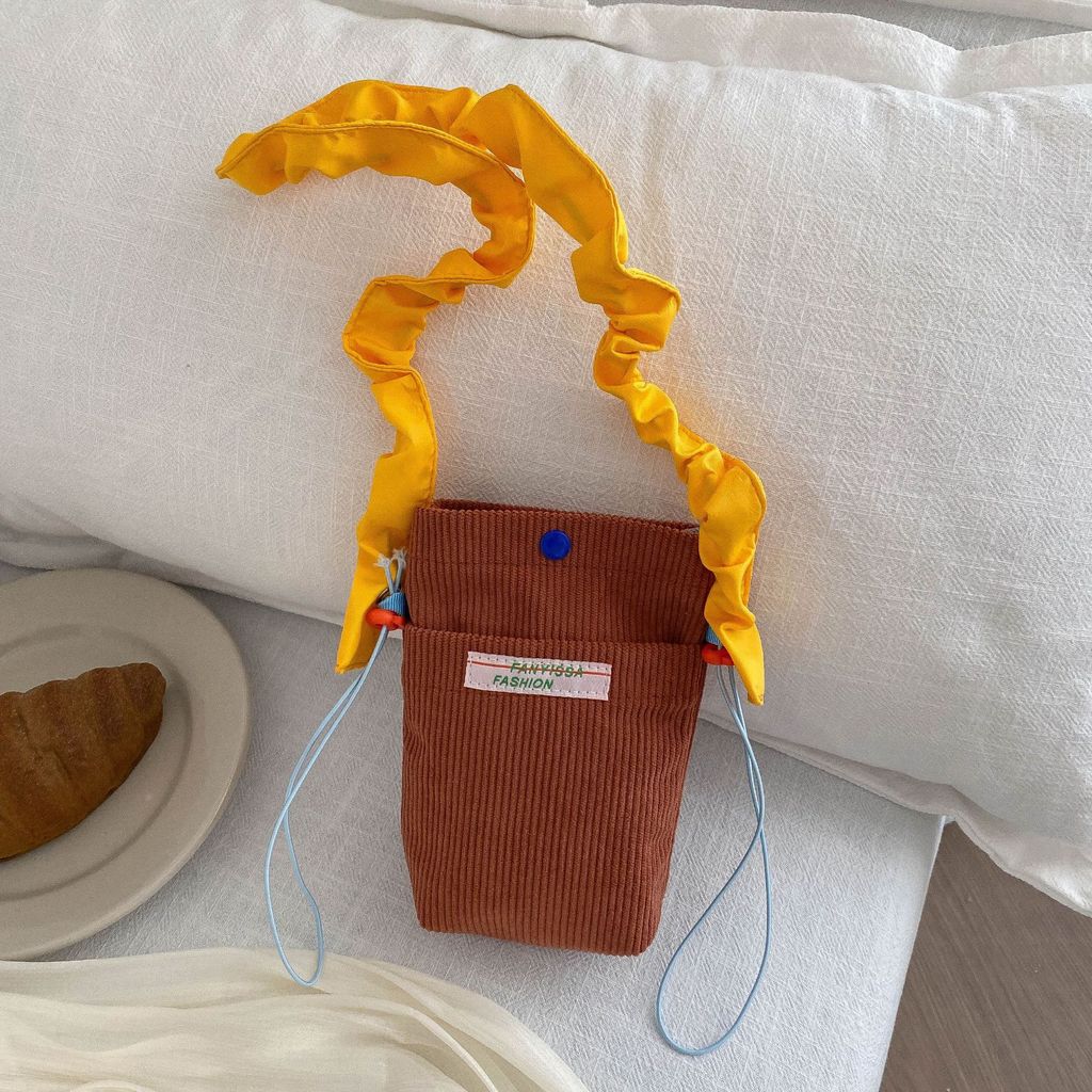Korean Style Corduroy Crossbody Bag With Inner Phone Pocket For Streetwear Fashion