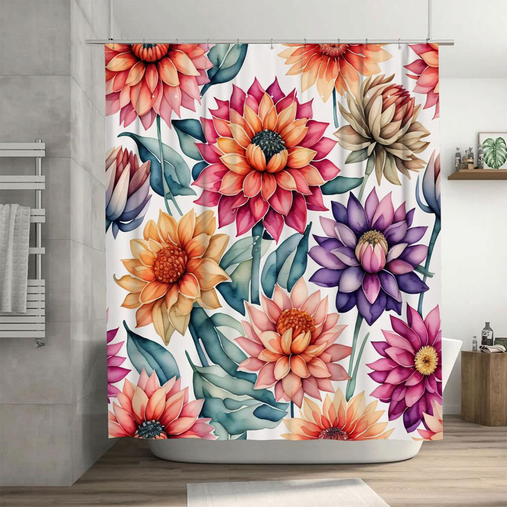 Beautiful Watercolor Flowers Printed Shower Curtain for Bathroom Decoration Multiple Sizes Available