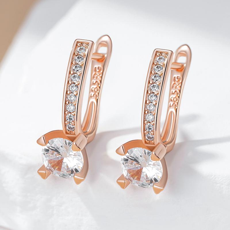 Luxury  Rose Gold Color Dangle Earrings For Women Shiny Big Natural Zircon Accessories Bridal Wedding Fine Jewelry