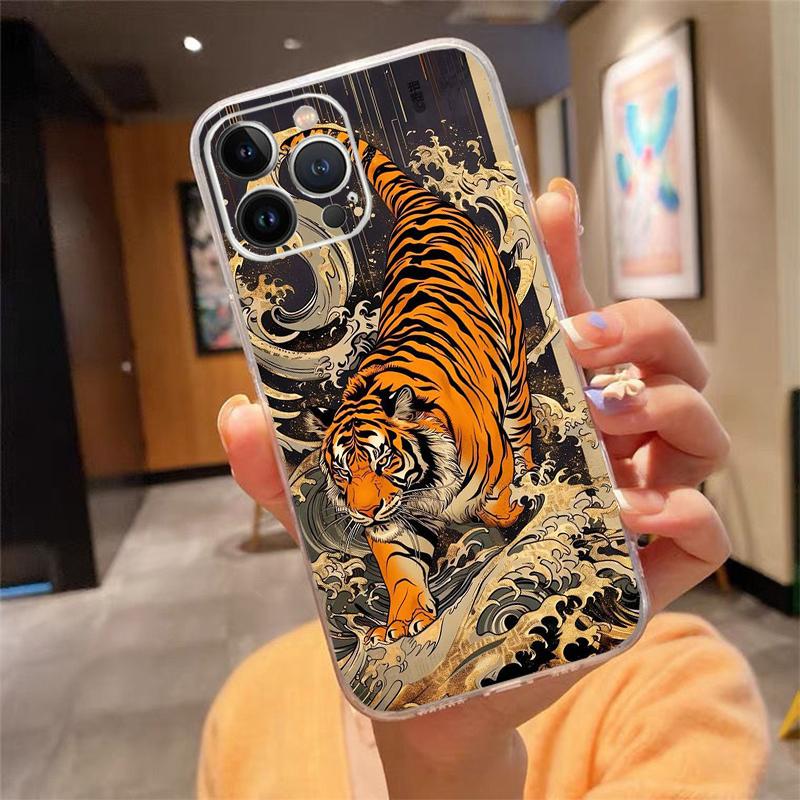 Japanische Tigerkunst Tattoo-Designs Handyhülle Carcasa Funda Für iPhone 17 Pro Max Air 17 16 15 14 13 Pro Max 15 16 Pro 15Plus