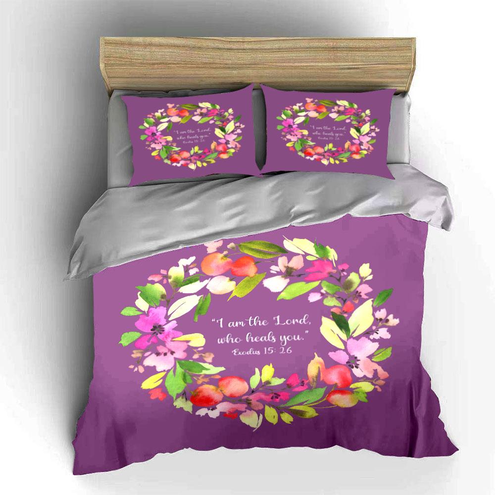 Floral Scripture Art for Inspiration Kid's and Adults' Bedroom Decor, Exquisite Three-piece Bedding Set Gift