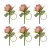 6pcs Artificial Rose Flower Napkin Rings Buckles Handcraft Silk Faux Floral Napkin Holder for Wedding Table Decor Pink