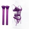 Womens Lingerie Set Mesh Sheer Bra Garter Gloves Stockings Party Queen Roleplay