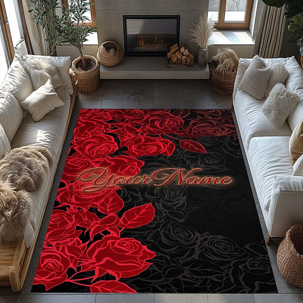 Rose Customized Name Carpet Suitable for Playrooms Outdoor Dining Room Hallway Antislip Carpet Decorate Offices Perfect Gift for Women/Men