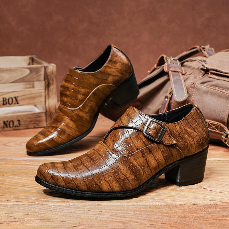 Fashionable 5cm Height Increase Stone Pattern British Casual Men's Leather Shoes