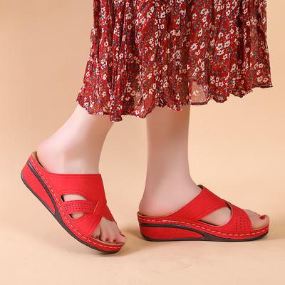 Summer Women Wedges SandalsOpen Toe Sandals Vintage Anti-slip Leather Casual Female Platform Retro Slippers Size 35-43