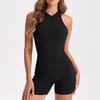 Sexy rückenfreier Jumpsuit mit Brustpolster Damen Fitnessanzug Kurze Sets Sport-Overalls für Damen Trainingsanzug Yoga-Kleidung Reißverschluss Workout Sportbekleidung