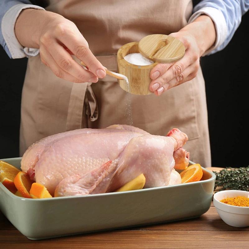 Słoiki na przyprawy do soli słoik na pieprz bambusowe pudełko na przyprawy miska do przechowywania zestaw garnków drewniany pojemnik na cukier uchwyt z pokrywką funkcja wiele misek