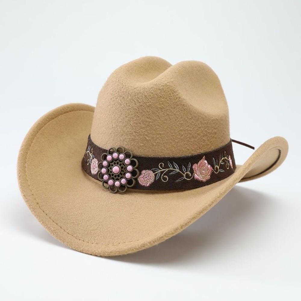 Weicher Fedora Hut mit Blumenstickerei Sonnenhut Vintage Filz Western Cowboyhut Reise Outdoor