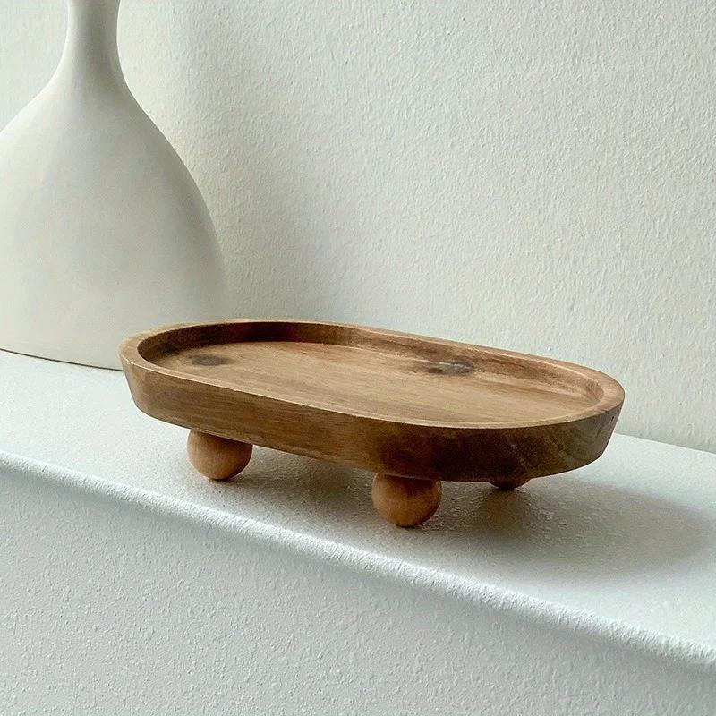1pc multi-functional wooden tray, suitable for aromatherapy, key storage, etc. - Elliptical design