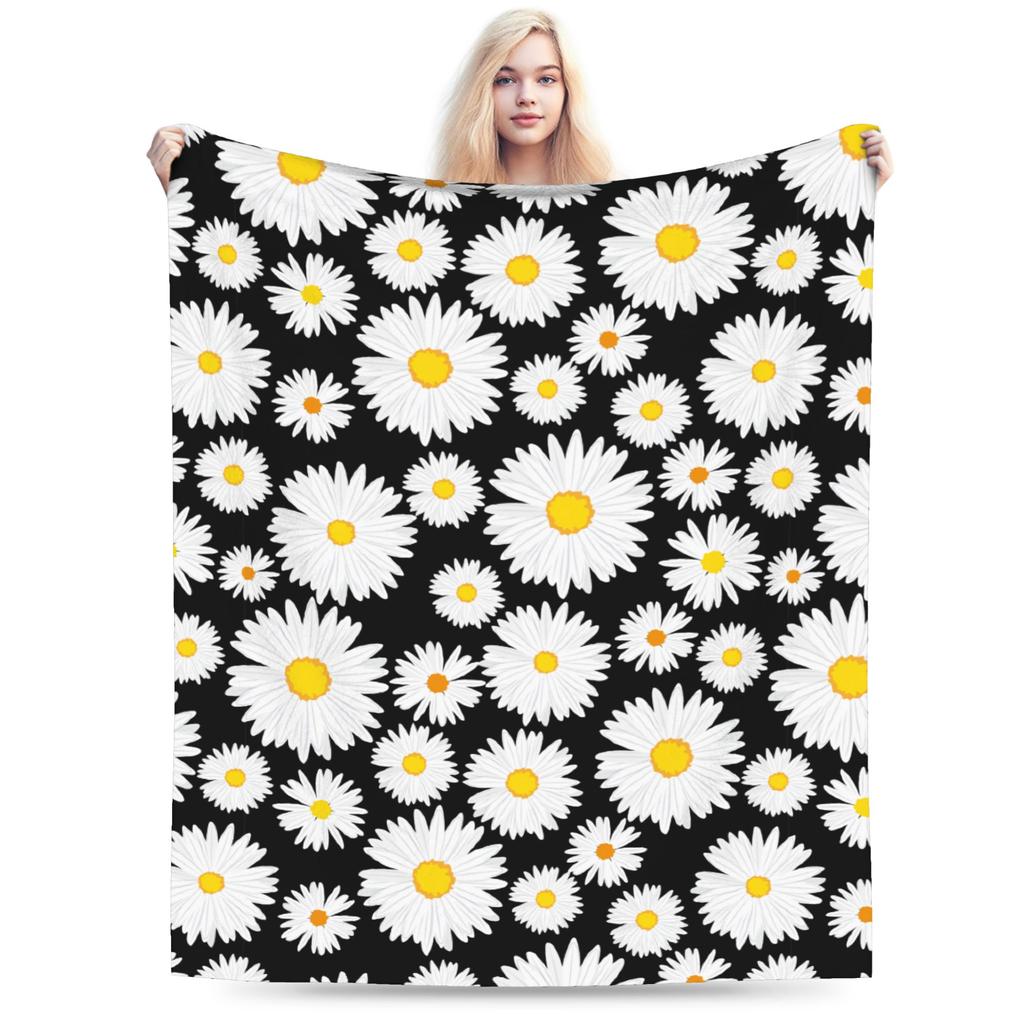 Daisy Flower Blanket Fleece Print   Multifunction Warm Throw Blanket for Bed Travel Plush Thin Quilt