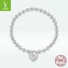 European & American Sterling Silver White Gold Plated Beaded Bracelet, Unisex, Versatile, S925, SCB203