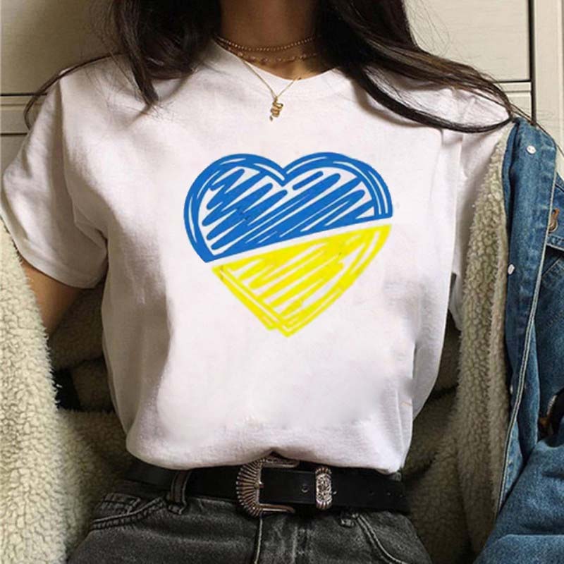Heartbeat Blue Yellow Women Print T-shirt Fashion Y2K Short Sleeve Tee Tops Lady 90s Female Harajuku Streetwear Woman Clothing