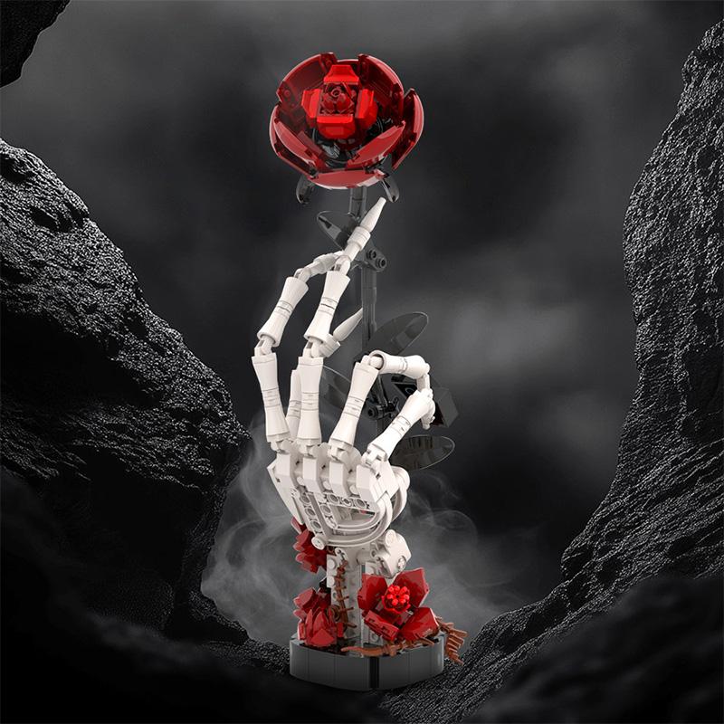 Gotische Skeletthand Rose Bausteine DIY Schwarze Romantische Dekoration Horror Valentinstagsgeschenk Kindergeburtstagsgeschenk Heimdeko Bastelartikel