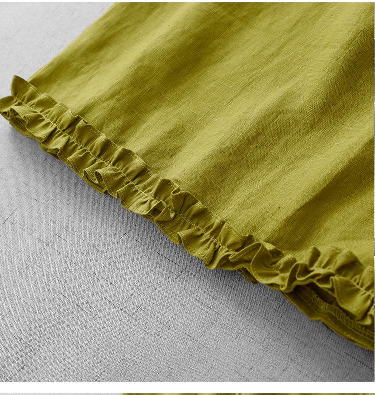 Korean-Style Summer Linen Ruffle Midi Skirt for Women