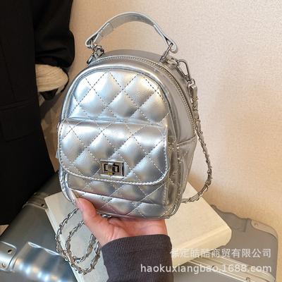 Rhombus Embroidery Thread Niche Design Women's Backpack 2025 New Popular Versatile Chain Small Backpack Bucket Small Schoolbag