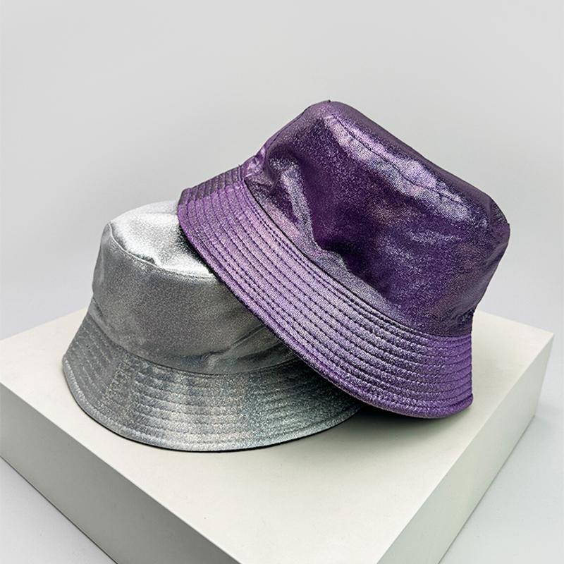 Fisherman Bucket Reflective Visibility High Color Multi Leather PU Faux Women  Men For Neutral Gender Fresh Caps Hats Double Sided Sunshade