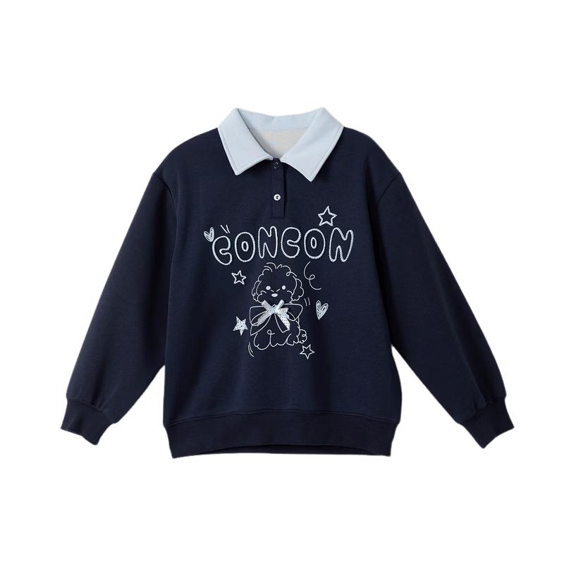 Deesha Girls' Colorblock Polo Sweatshirt with Cute Pet Graphic