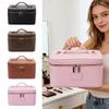 Fashionable PU Leather Makeup Bag Large Capacity Square Shape Camera Storage Bag Waterproof Removable Divider Clutch Bag Travel