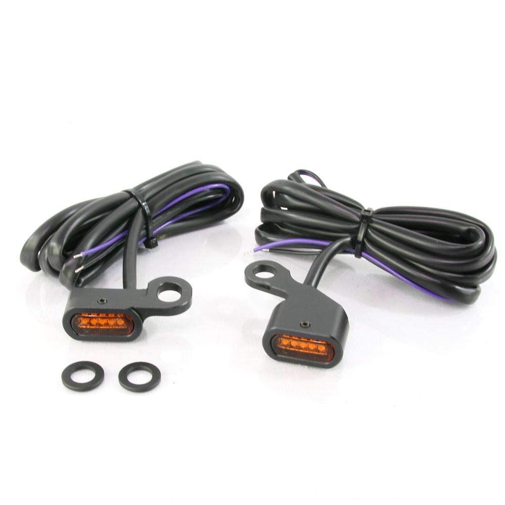 Rise Corporation Harley Sportster Softail Dyna LED Relocation Micro Mini Turn Signal Black Body Amber Lens for XL883 XL1200