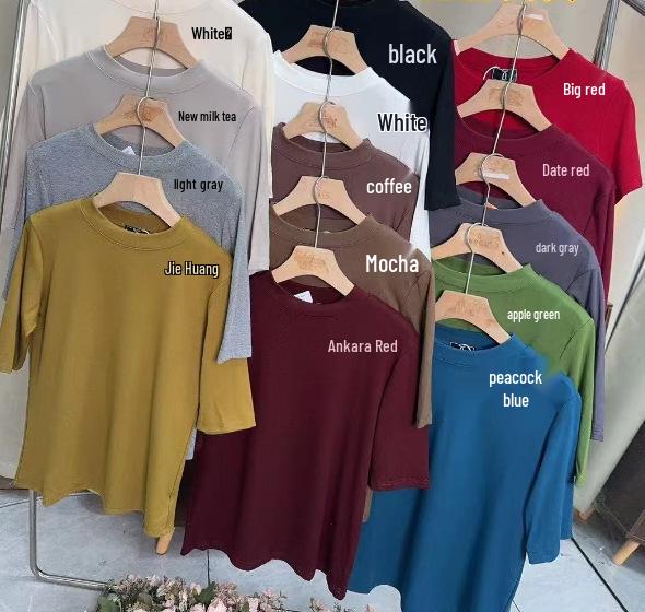 

Raspberry Pink Stand Collar 5-Point Sleeve Women s T-Shirt: Stylish, Versatile, Solid Color Base Shirt for Trendy Inner Wear. M (80-100 lbs)