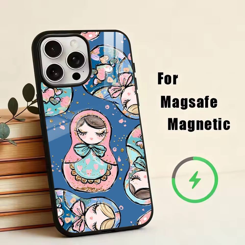 Cute Russian Doll Art Phone Case For iPhone17,16,15,14,13,12,11 Plus,Pro Magnetic with Magsafe Wireless Charging