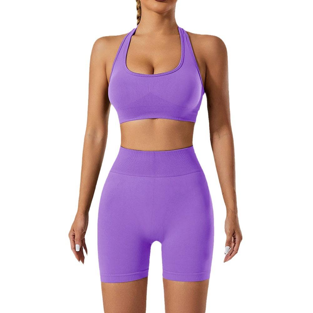 New Seamless High Stretch Yoga Shorts, Neck Hanging Sports Bra, Underwear, Running And Fitness Pants, Yoga Suit Set For Women
