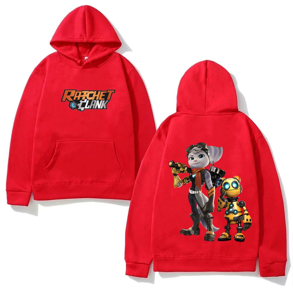 Bluza z kapturem gra Ratchet & Clank Rift Apart Sweter casualowy Odzież polarowa Unisex z kieszenią Bluza z kapturem