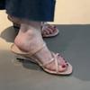 French Gentle Cross with Slope Heel Open-toed Sandals Women's Summer Wear 2025 New Temperament with Skirt Cool Slippers