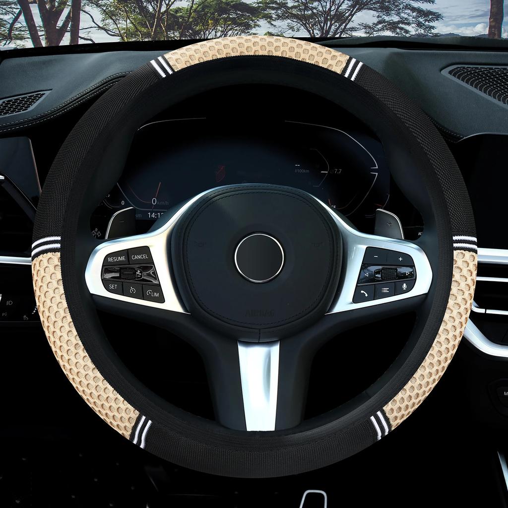 NEW Car Steering Wheel Cover Splicing Ice Silk Breathable Non-slip No Inner Ring Elastic Elastic Handlebar Cover
