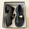 Round Head Platform Single Shoes, One Pedal Small Leather Shoes 2025 Spring and Autumn New Metal Design British Style Women's Loafers