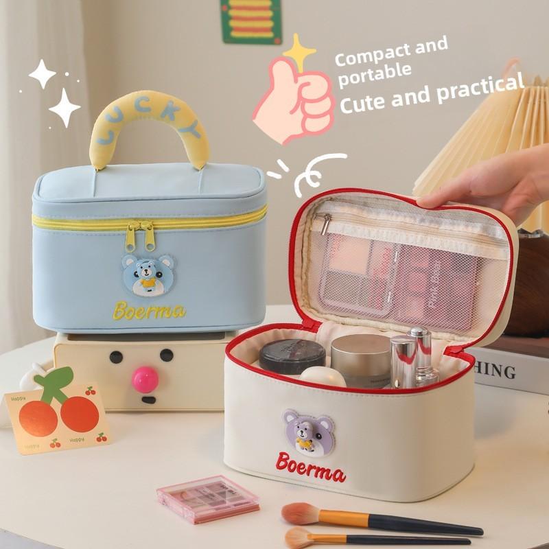Cute Cartoon Bear Makeup Bag With Plush Fabric For Daily Commuting And Travel Storage