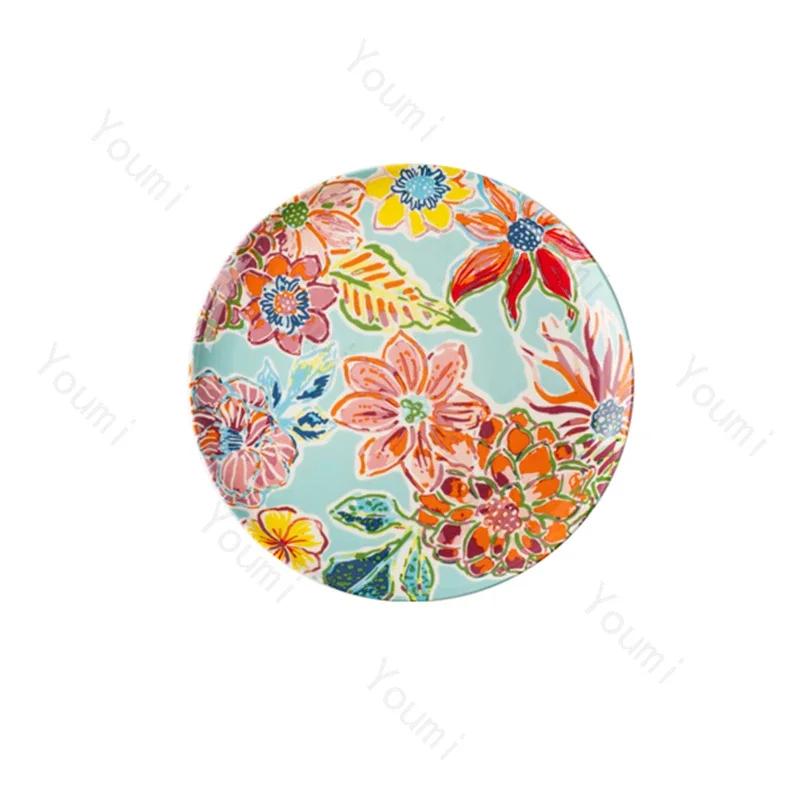 Piatti in Ceramica con Fiori Creativi Piatto da Bistecca per Ristoranti di Lusso Ciotole Deliziose per Ramen per la Casa Stoviglie Rotonde Raffinate