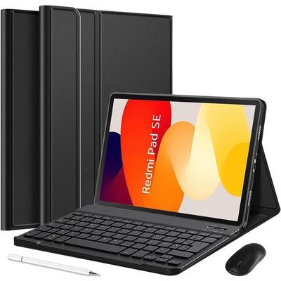 Keyboard Case for Xiaomi Redmi Pad SE 11 Inch, Black Synthetic Leather with Keyboard + Stylus + Mouse