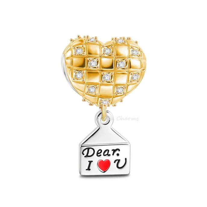 I Love You Valentine'S Day Sparkling Pink Diamond Love Copper Charm Beads Fit For Original Bracelets Diy Women'S Jewelry Gift