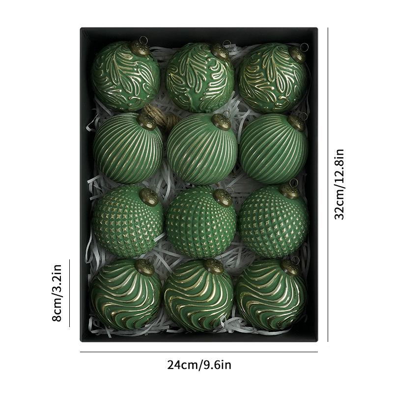 12Pcs Vintage Green Christmas Ball Ornaments 8Cm Retro Christmas Tree Baubles for Home Indoor Decor DIY Holiday Crafts Supplies
