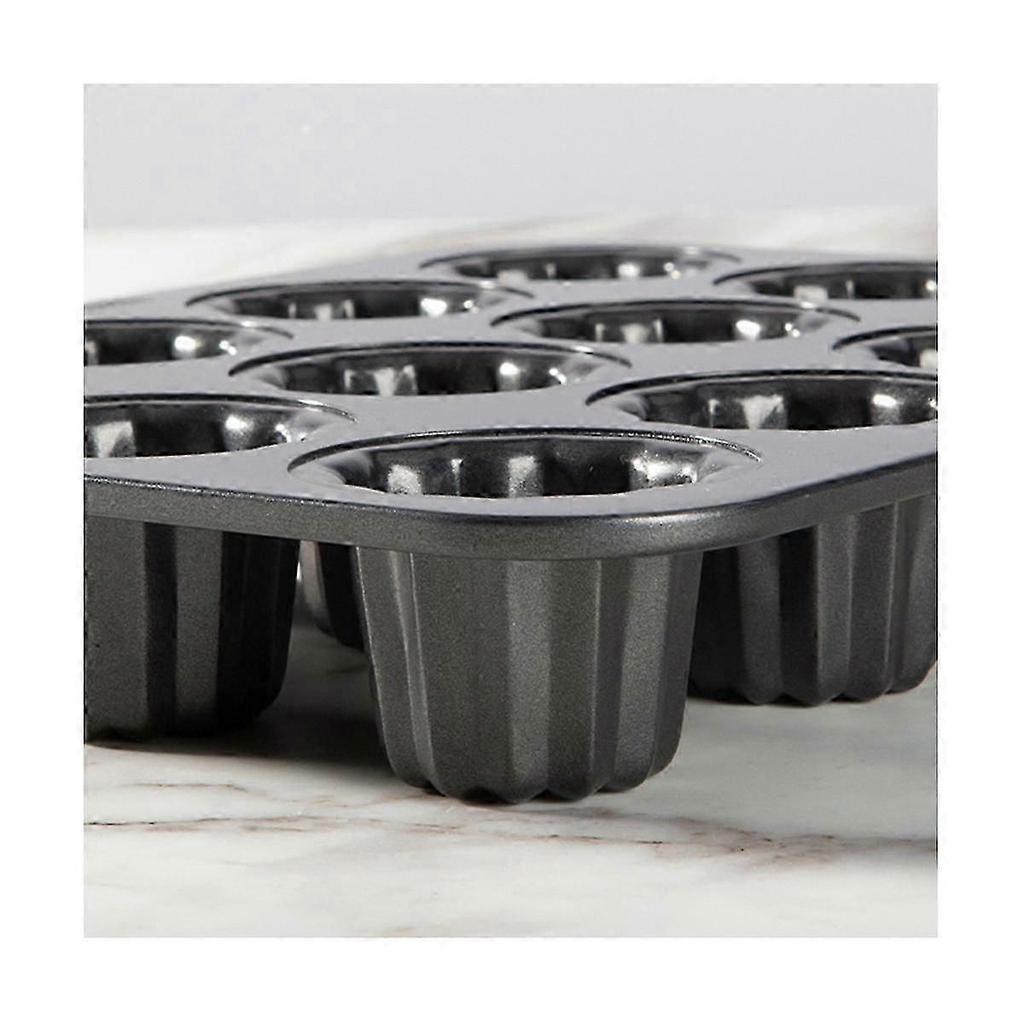 12-Cavity Canele Mold Cake Pan Non-Stick Canele Muffin Bakeware Cupcake Pan for Oven Baking Pudding