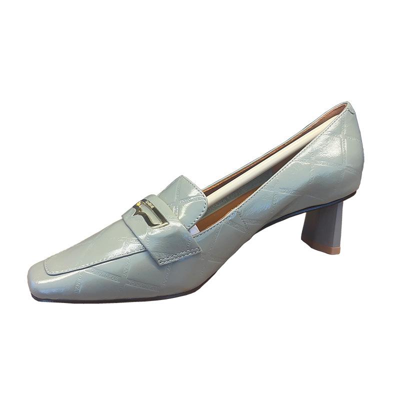 

Ретро туфли из светлой кожи с открытым верхом, новые тисненые из первого слоя масляной кожи, квадратный носок, высокий каблук, универсальные, модные, повседневные женские туфли 39 зелёный