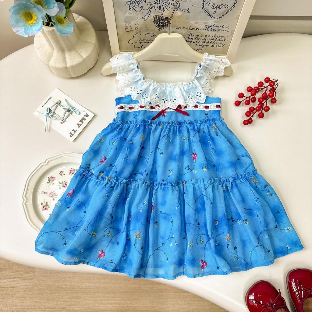 Girls' Summer Lace Trim Sling Dress - Vacation Style CM1257