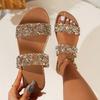 Zapatillas de Verano para Mujer con Pedrería, Tacón Plano, Punta Abierta, Zapatillas de Playa, Sandalias Casuales para Exterior