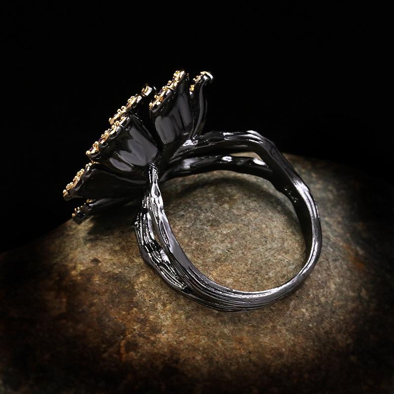 Vintage Jewelry  Sterling Silver Baroque sunflower Rings for Women Wedding Engagement Bride Black Gold Fine Jewelry