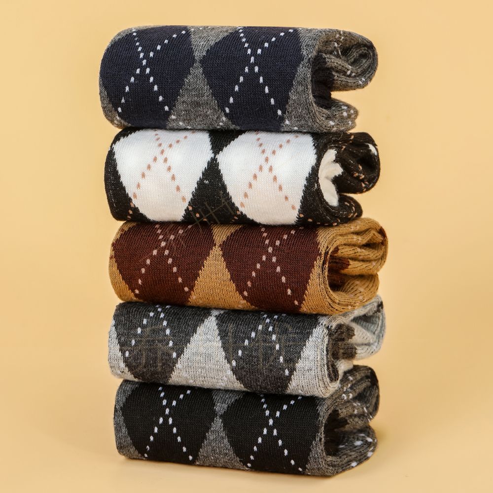 1/3/5/10 Pairs Men Checkered Pattern Socks Korean Style Fashionable Versatile Retro Socks Comfortable Casual Medium Length Socks