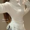 Women's Fall/Winter Apricot-Colored Lace-Trimmed Patchwork Tank Top, High-Neck Long-Sleeve T-Shirt, Slim-Fit Fleece-Lined Underwear Top
