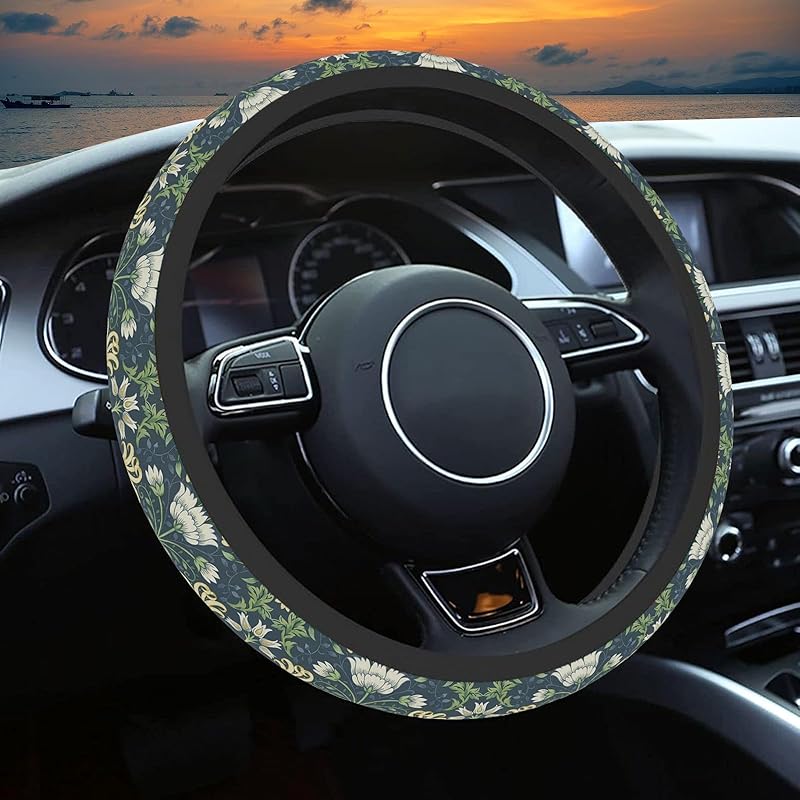 Wildflower Car Steering Wheel Cover, Flower Car Accessory For Diverse Cars, Cute Floral Print Steering Wheel Cover Protector For Women, For Steering