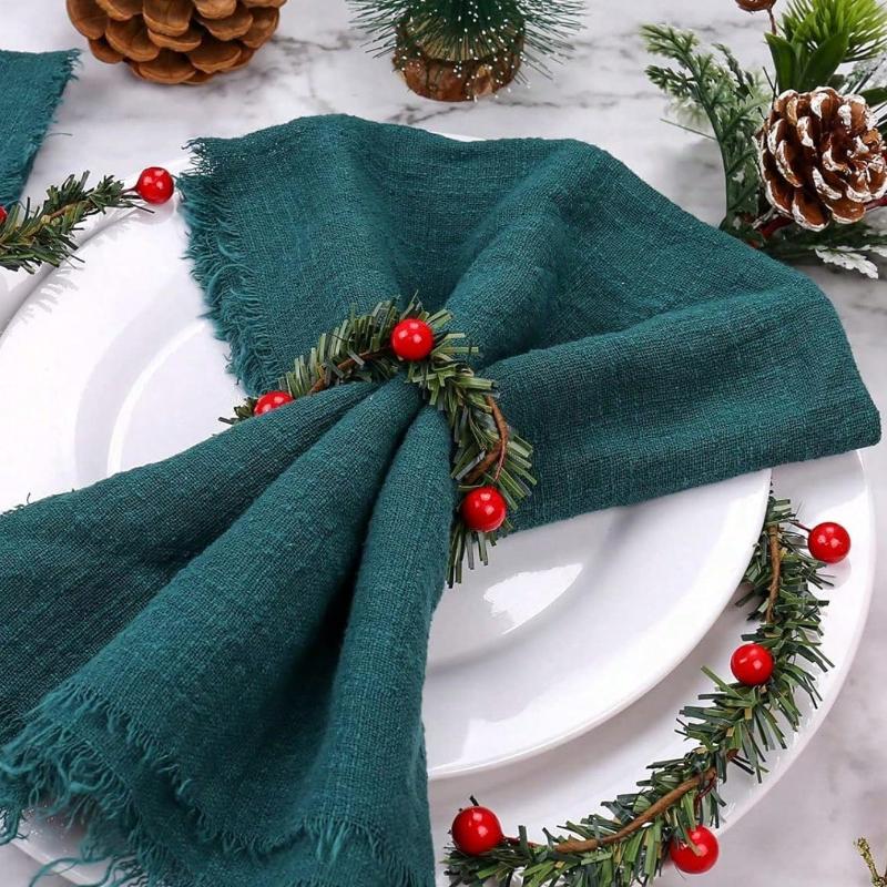 

1 шт. Рождественские кольца для салфеток Рождественский держатель для салфеток Венок из свечей с остролистом для украшения банкетного стола, Рождество 1PCS