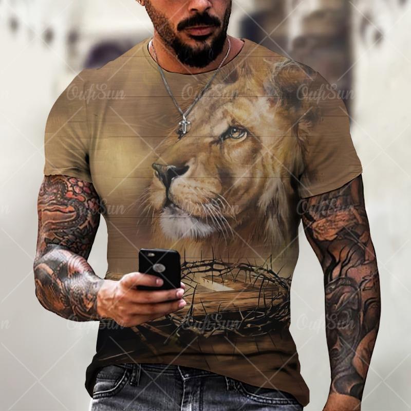 Christ Jesus T-Shirts for Men 3D Lion Printed T-Shirt Summer Clothes Short Sleeve Streetwear Vintage