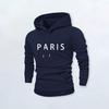 Simple Solid Color PARIS Letter Hooded Sweater, Navy Blue Basic Men's Casual Shoulder Hoodie High Street