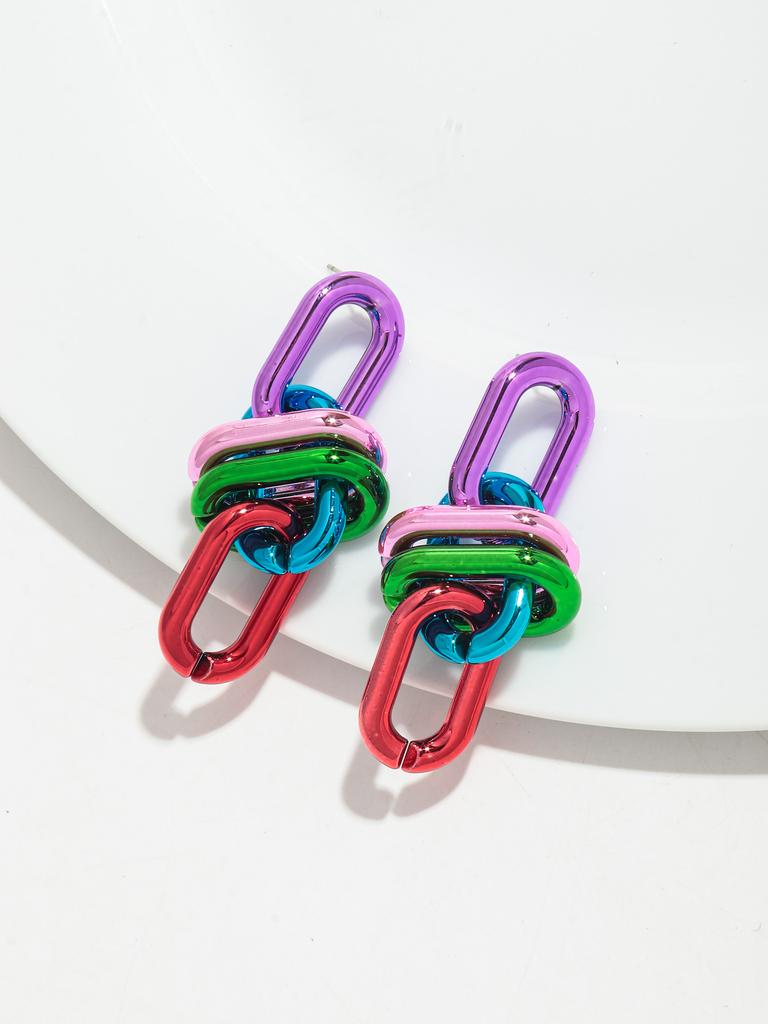 Retro Acrylic Oval Link Drop Earrings for Women New Trendy Metallic Colorful Geometric Chain Long Earring Punk Jewelry Gifts